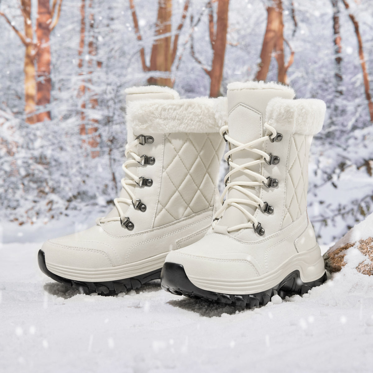 Damen Wintermode High-Top Warm Fleece-gefüttert Dicke und Bequeme Schneestiefel