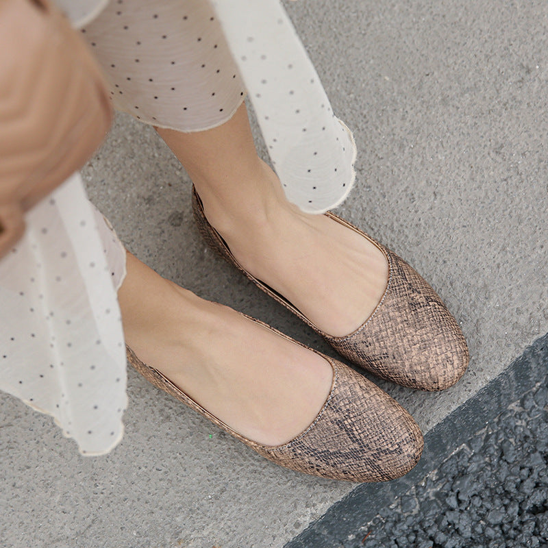 Large Size Snake Pattern Pumps Female Comfortable Flat Heel Soft Bottom Lazybones' Shoes