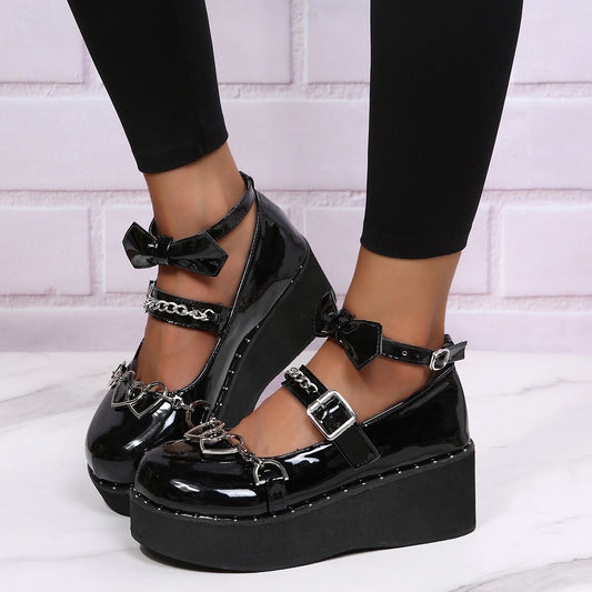 Women's Shoes Heightening Platform Chain Mary Jane High Heels