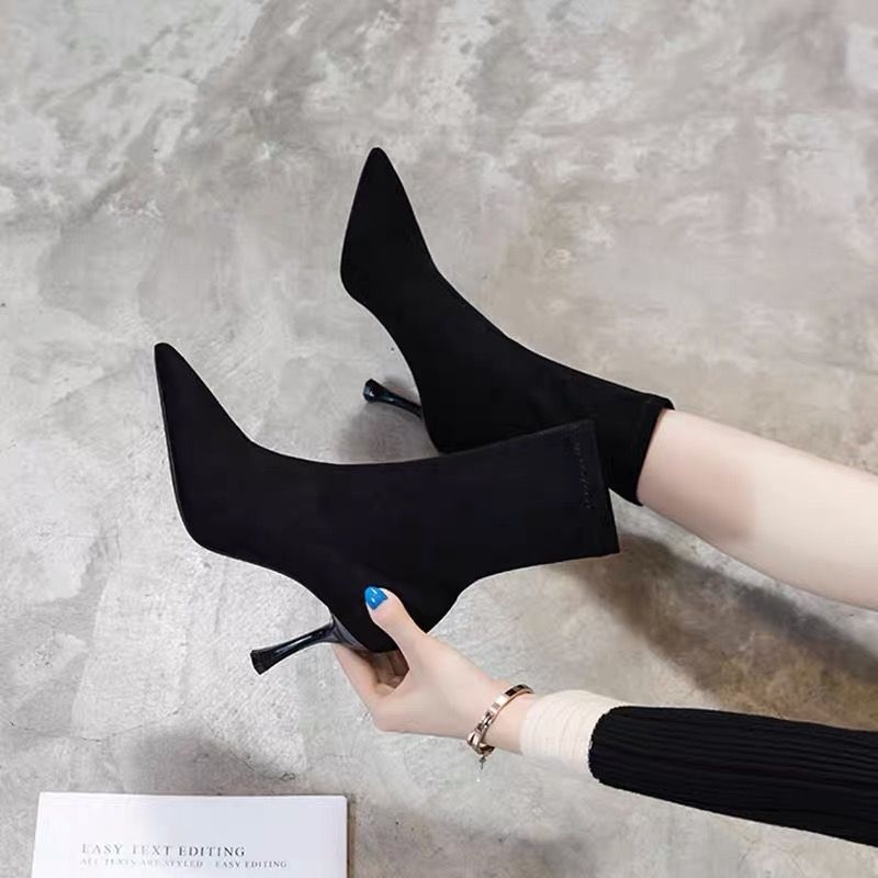 Women's Fashion Solid Color Suede Pointed Toe Booties