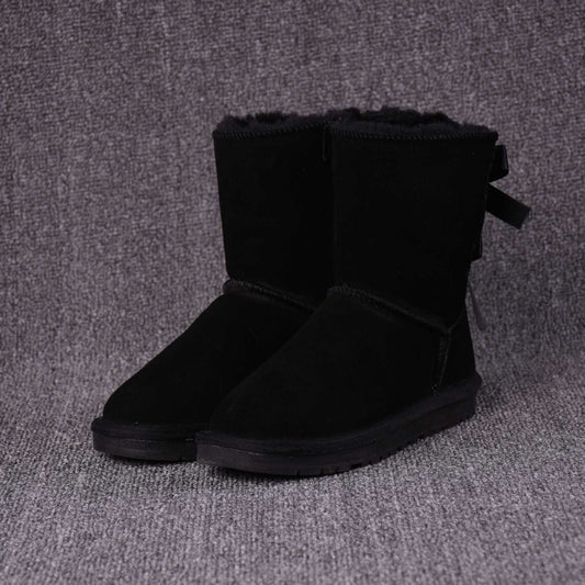 Damen Schneestiefel mit einfarbiger Schleife und mittlerer Schafthöhe