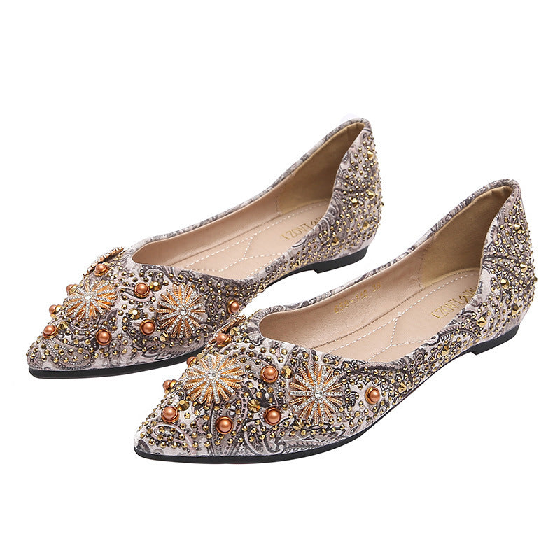 Printed Women's Flat New Temperament Rhinestone Rivet Shoes