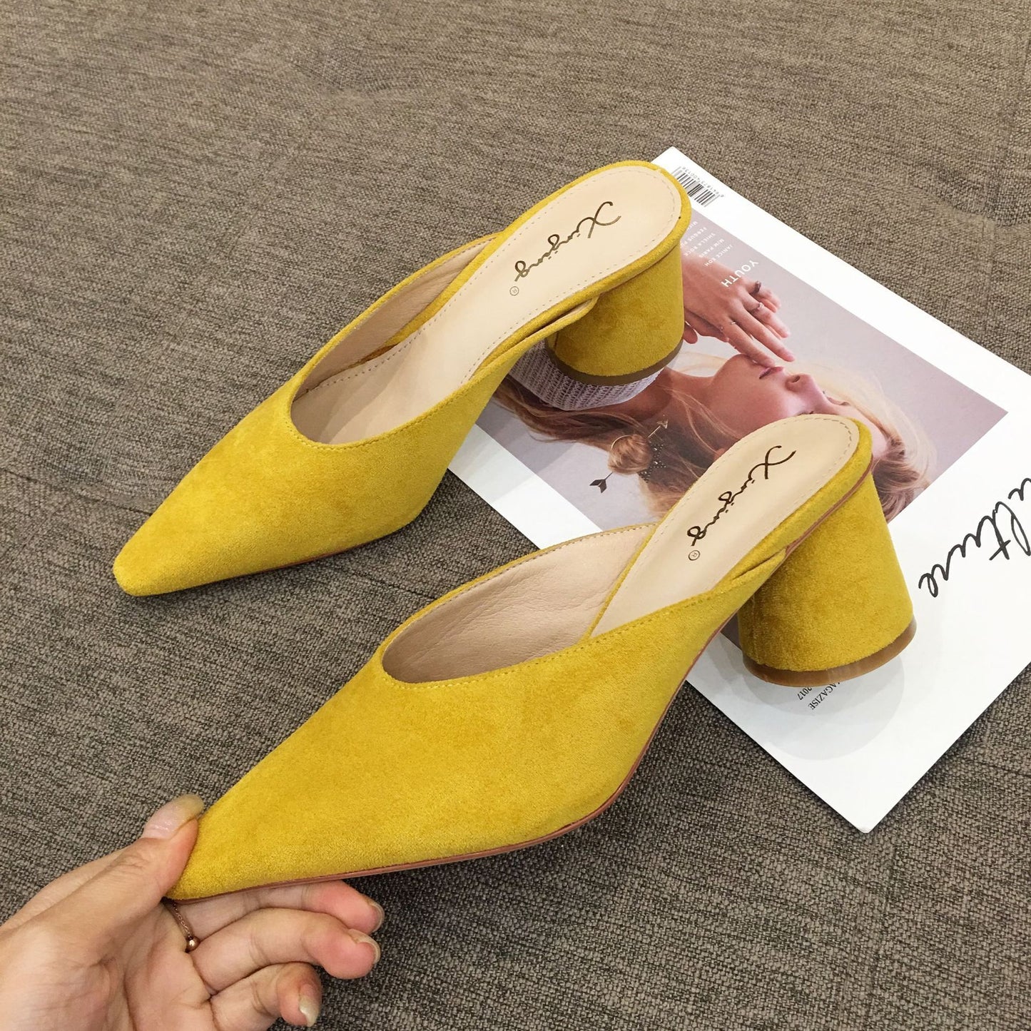 Fashion Baotou Half Drag Thick Heel Single Shoes