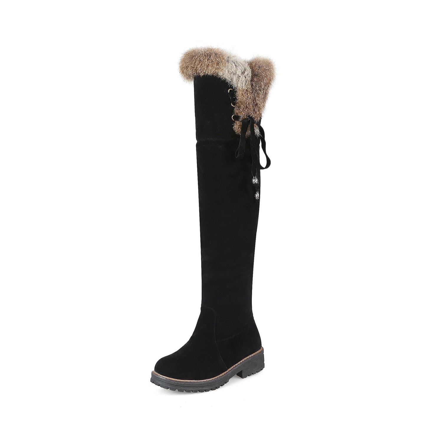 Herbst und Winter Einfache Übergröße 40-44 Wildleder Overknee Student Damenstiefel