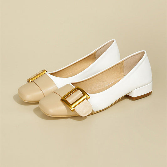 Französische Vintage Pumps mit Gürtelschnalle und Farbblockdesign