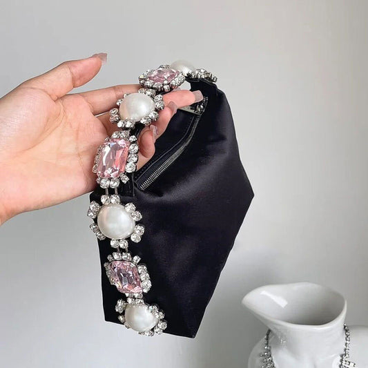 Handtasche Pearl Satin Bread mit Diamanten