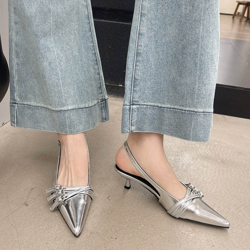 Ankle-strap High Heel Spring New Stylish Women's Shoes Pointed Belt Buckle Thin