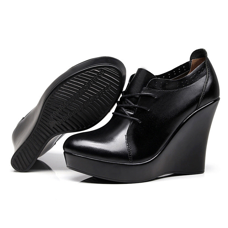 Ultra-high Wedge Platform Black Deep Mouth Pumps