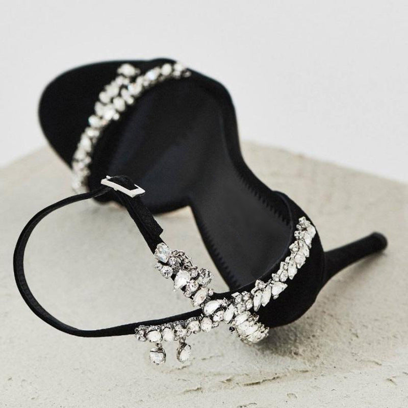 Women's Rhinestone Stiletto Buckle High Heel Sandals