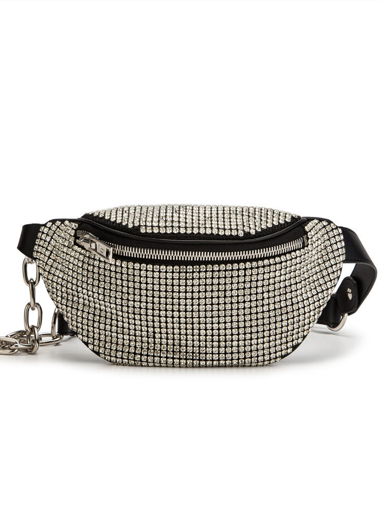 Bolso bandolera de un solo hombro con cadena de diamantes brillantes