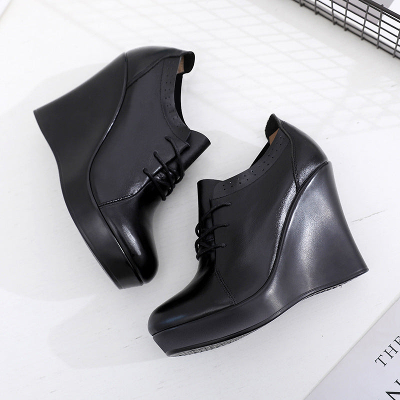 Ultra-high Wedge Platform Black Deep Mouth Pumps