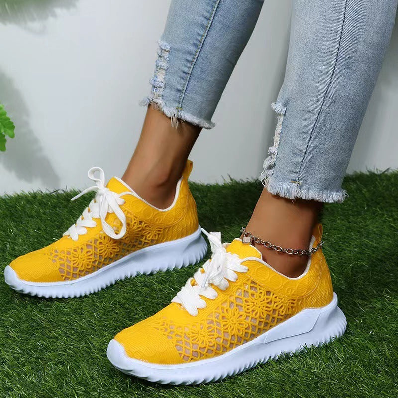 Women's Plus Size Lace-up Hollow Flower Breathable Casual Shoes