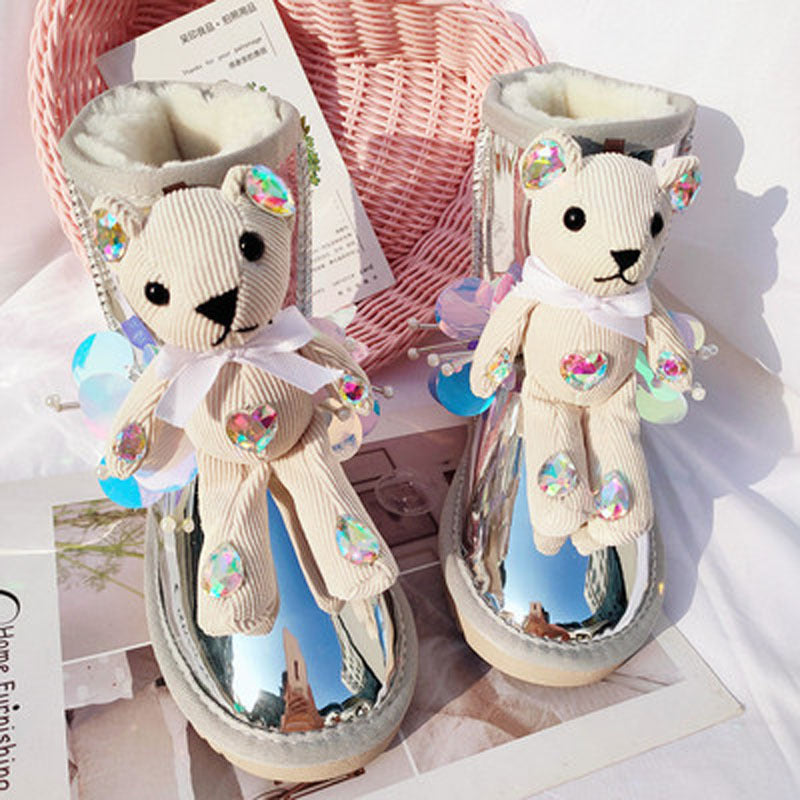 Women's Fashion Personality Rhinestone Bear Snow Boots