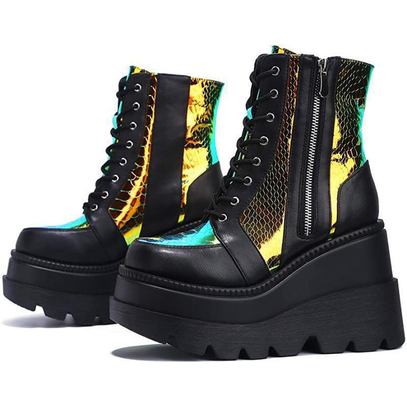 Botas de motociclista de plataforma estilo punk de talla grande para mujer