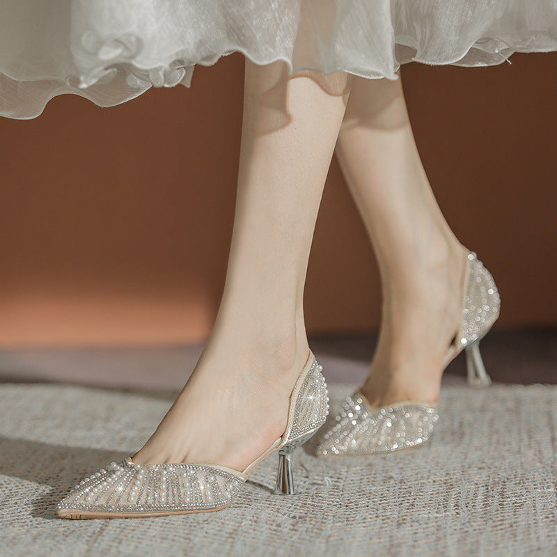 Women's Stiletto Heel Pointed Toe Rhinestone Pearl Shoes