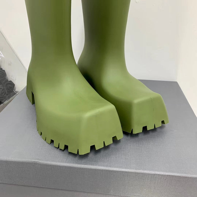 Botas de lluvia para hombre y mujer, punta cuadrada, suela de grosor medio