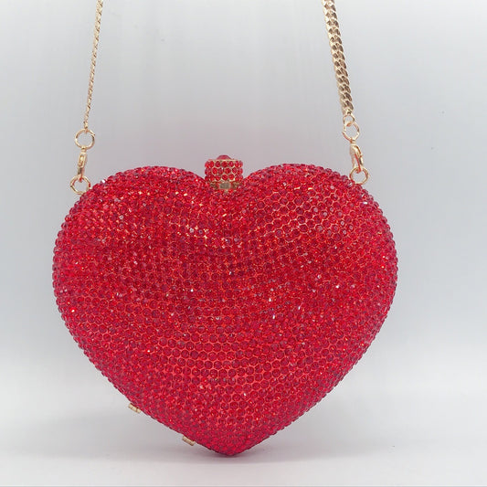 Bolso de mano para mujer con cristales en forma de corazón y diamantes de color liso