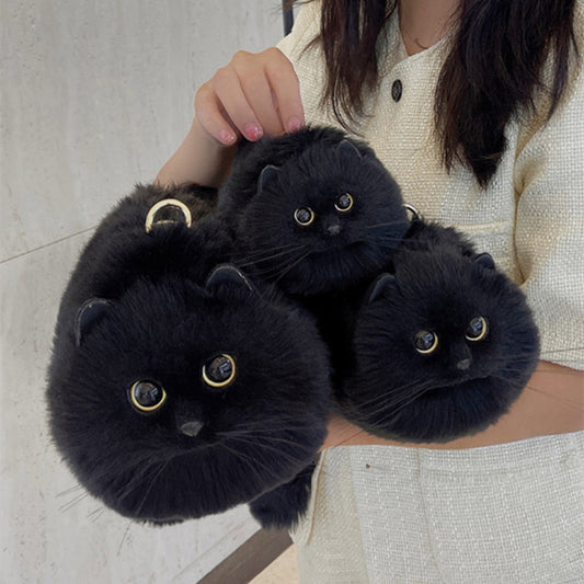 Bolso bandolera hecho a mano con forma de gato de peluche