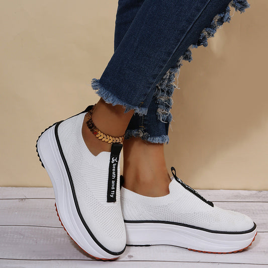 Zapatillas deportivas de moda con cordones para mujer de tejido volador