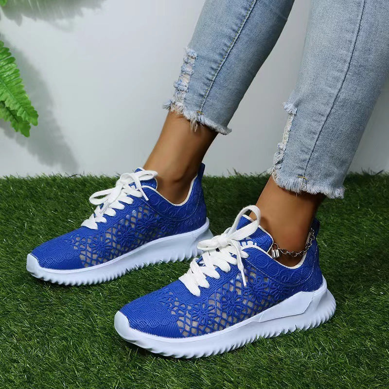 Women's Plus Size Lace-up Hollow Flower Breathable Casual Shoes