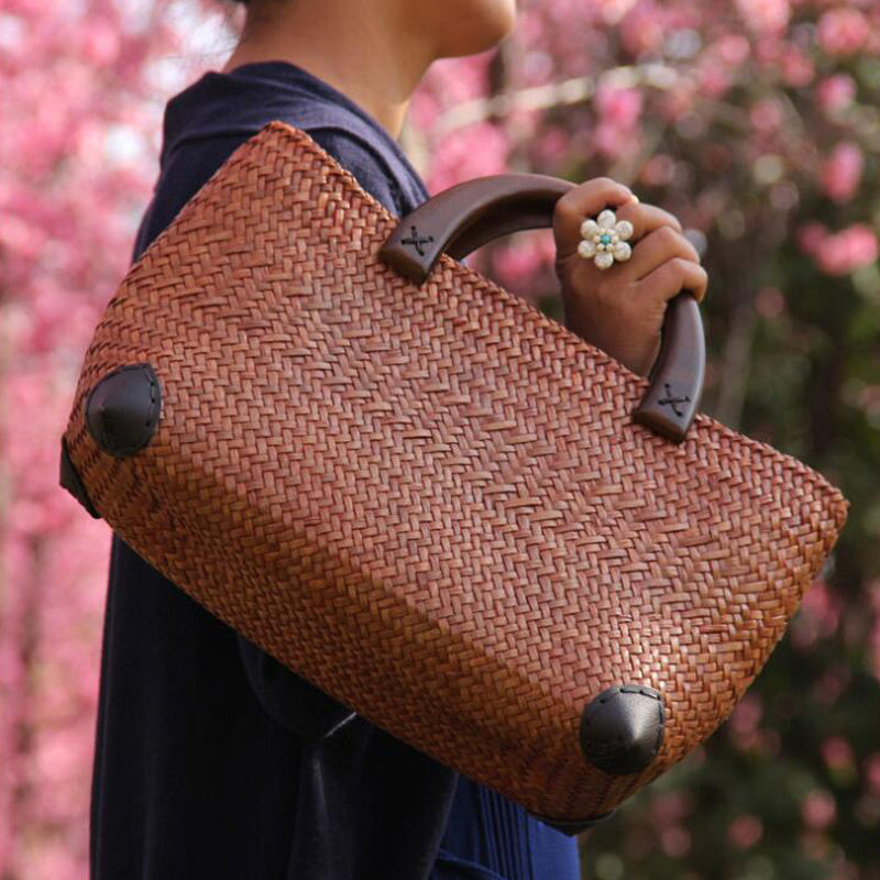 Women's Handbag Retro Storage Rattan Straw Bag Travel