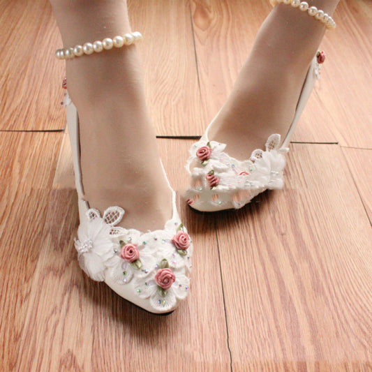 Women's Fashion Decorative Pearl Anklet Wedding Shoes