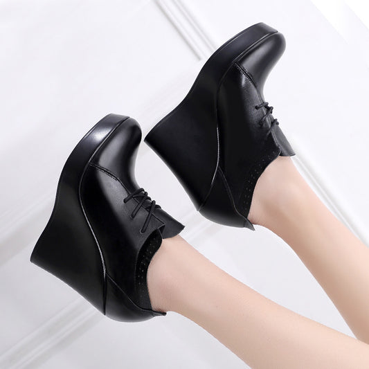 Ultra-high Wedge Platform Black Deep Mouth Pumps