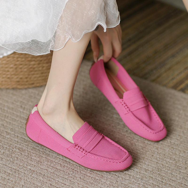 Gommino Female Square Toe Pumps Women's Knitted Braided Shoes Foreign Trade Casual Loafers Princess Shoes