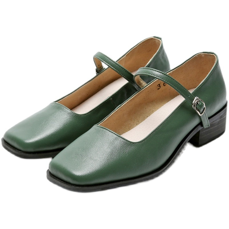 Damen Vintage Mary Jane Schuhe aus Leder mit quadratischer Zehenpartie