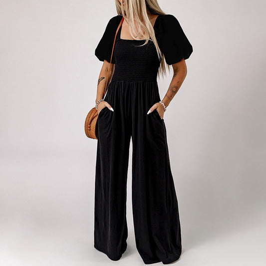 Kurzärmliger Jumpsuit mit eckigem Kragen für Damen