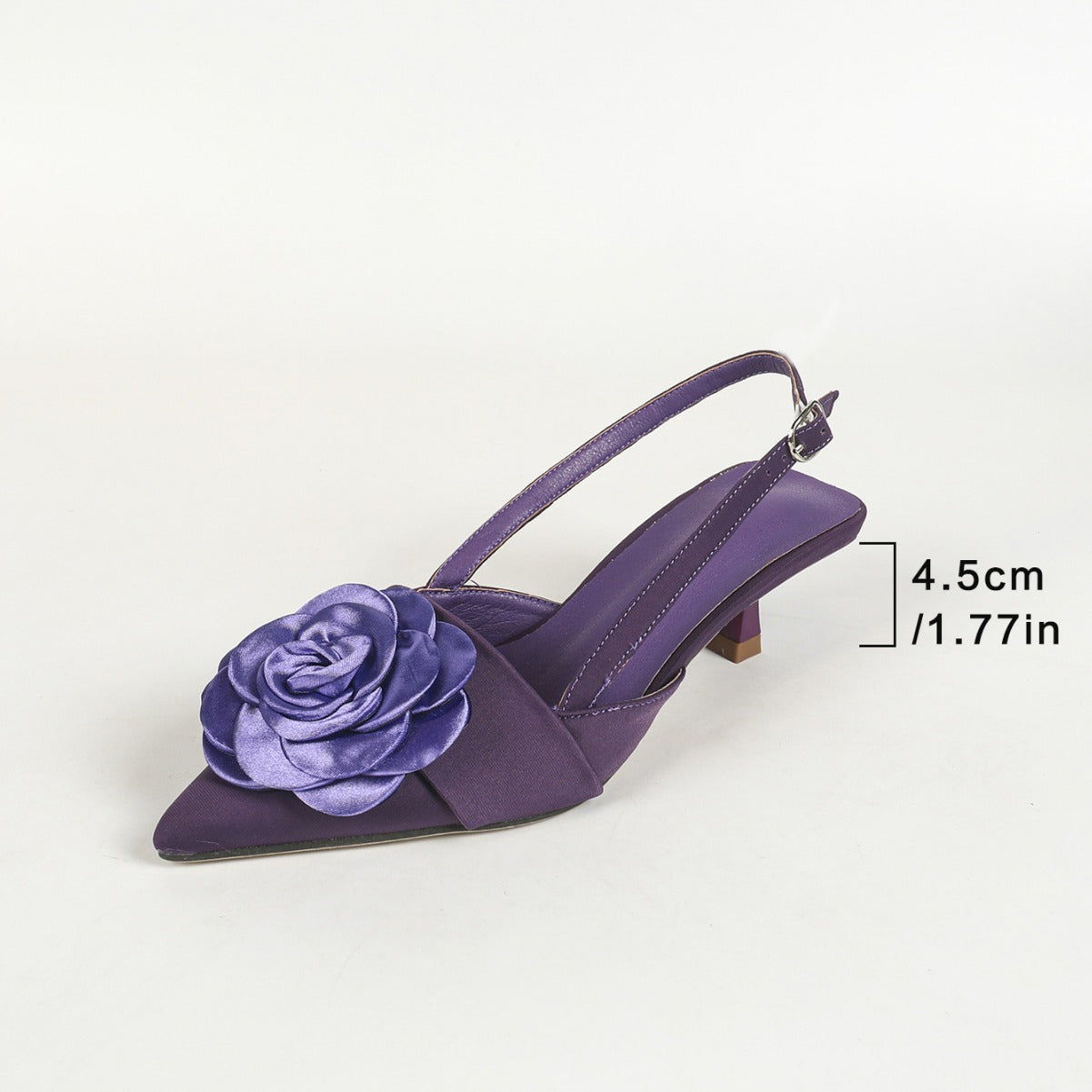 Three-dimensional Flower Decoration Kitten Heel Shoes Women's Elegant Closed Toe Back Empty