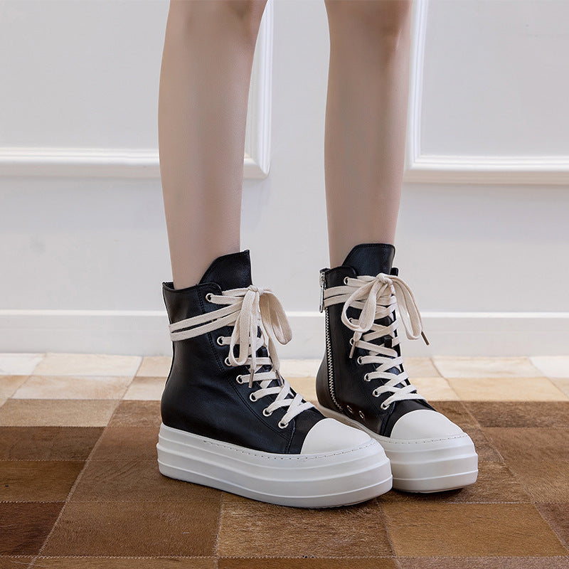 Women's Platform High Top Side Zip Canvas Lace-Up Booster Casual Sneakers