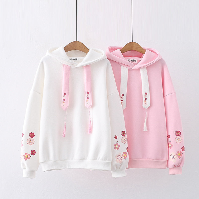 Sudadera con capucha y estampado de flores de ciruelo para niña