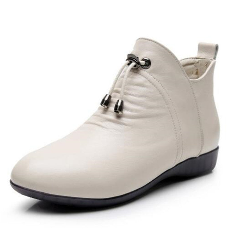 Women's High Top Leather Soft-soled Cotton Flat Boots