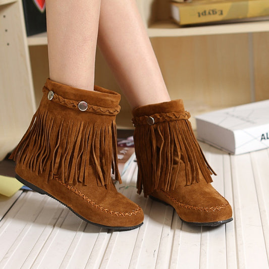 Height Increasing Insole Tassel Plus Size Short Boots