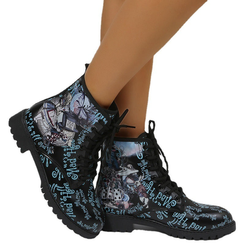 Women's Martin Boots Fashion Print Cartoon British Ins Fashion