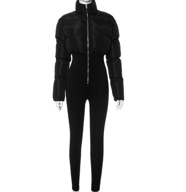 Enganliegender Jumpsuit mit Baumwollpolsterung und Stretchanteil, schmale, kurze Jacke