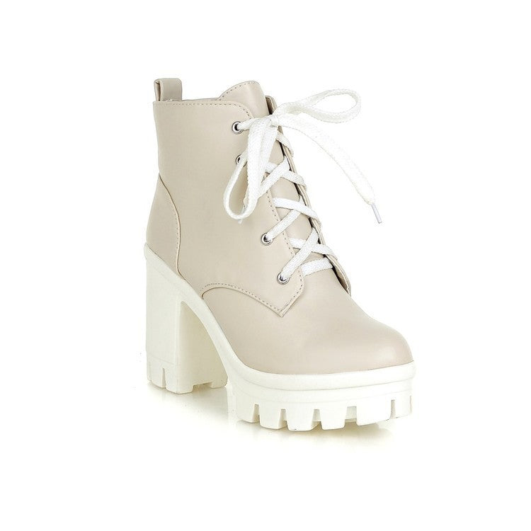 Zapatos de nieve de invierno estilo punk con suela gruesa y tacones altos con cordones para mujer