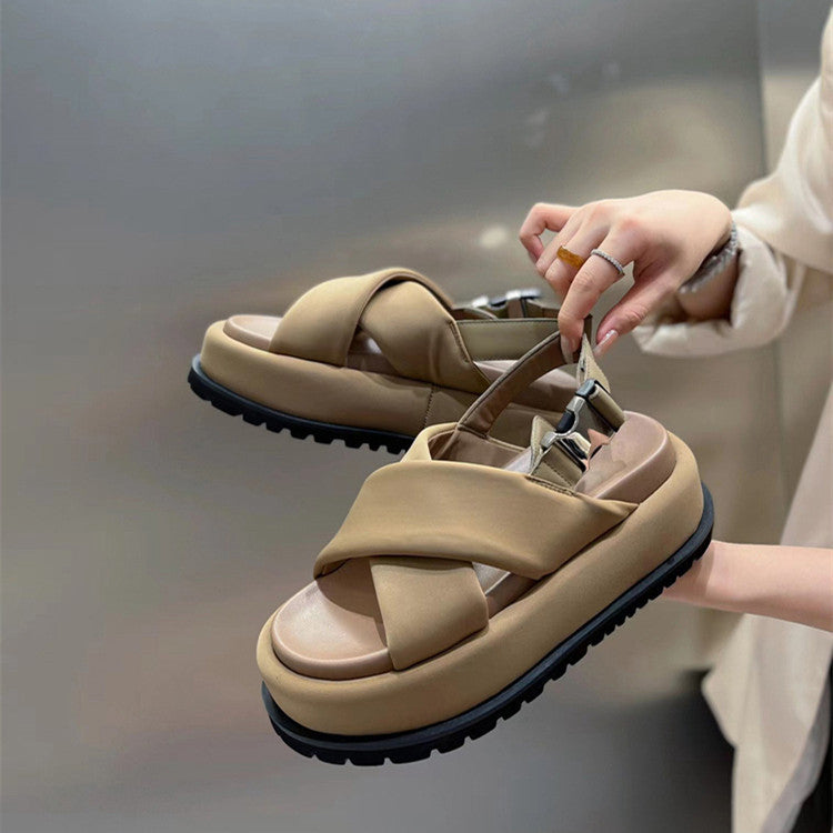 Neue Leder Retro Cross Roman Damen Sandalen