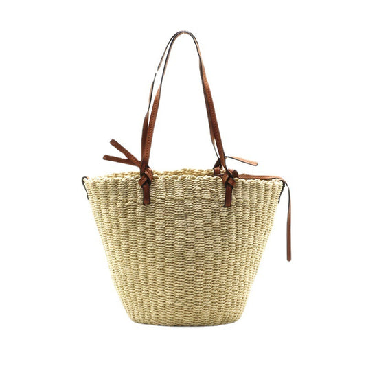 Women's One Shoulder Straw Cylindrical Bag