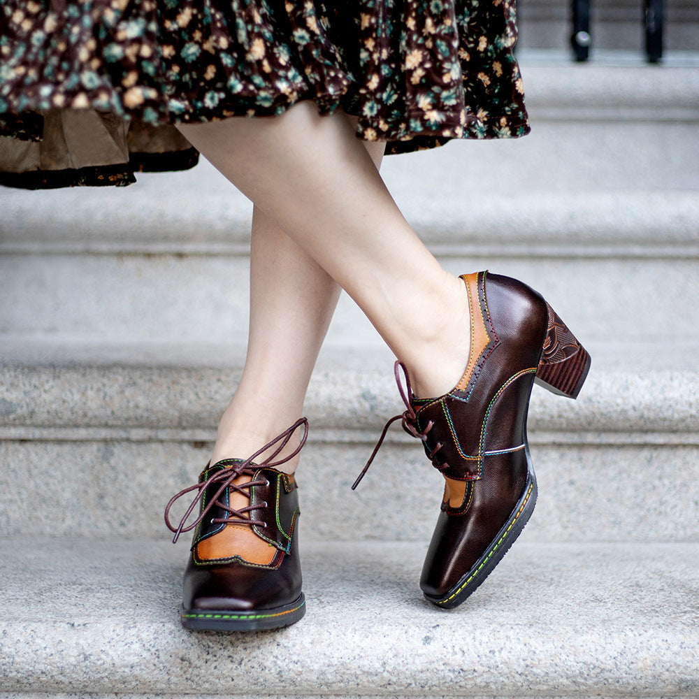 Zapatos de mujer de tacón alto estilo étnico retro de primavera y verano