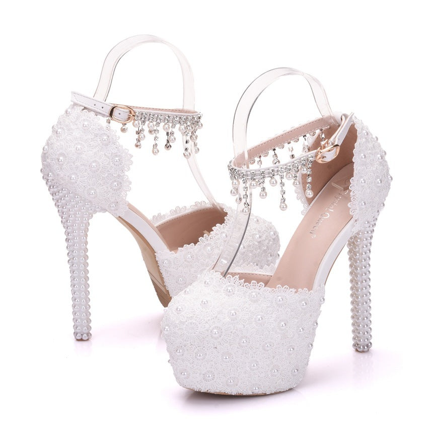 Plus Size Platform Beaded Tassel Heeled Sandals