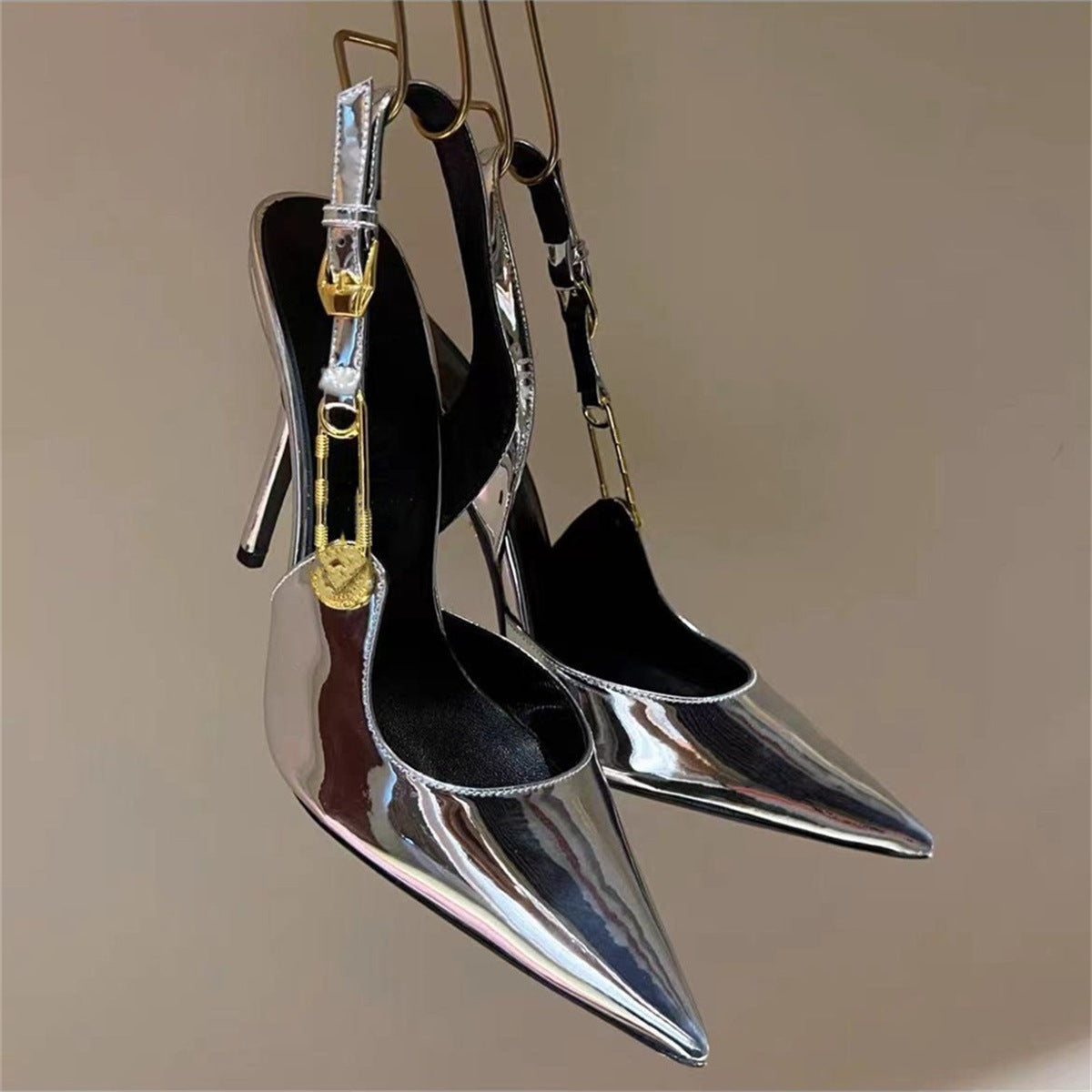 Women's Rhinestone Pointed Toe Strap Decorative High Heels