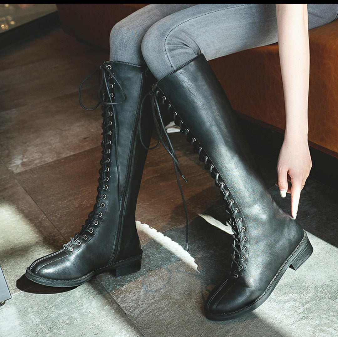 Damen Flache Stiefel Damen Lange Große Größe