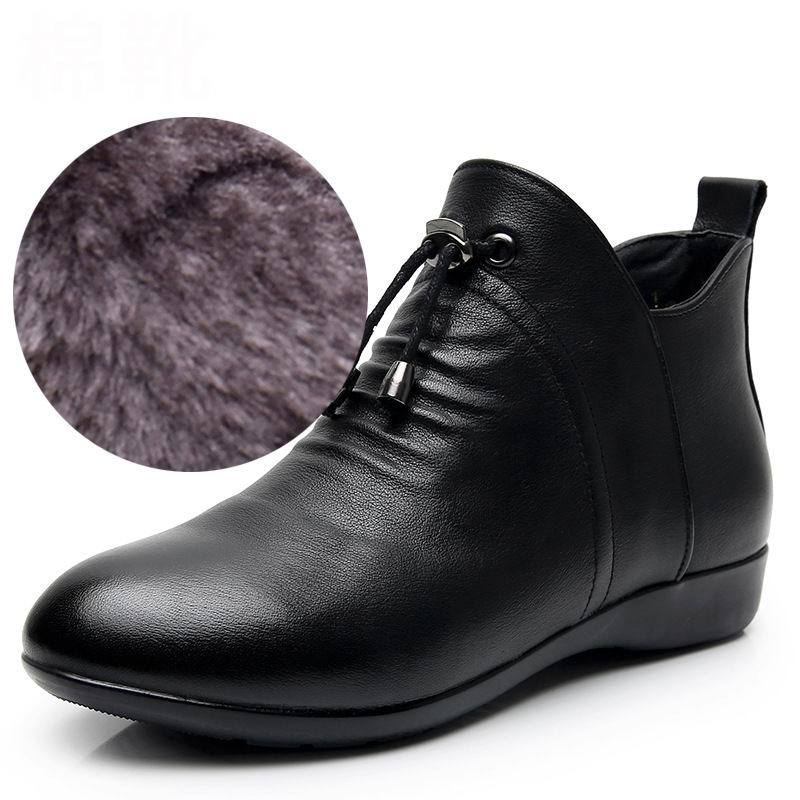 Women's High Top Leather Soft-soled Cotton Flat Boots