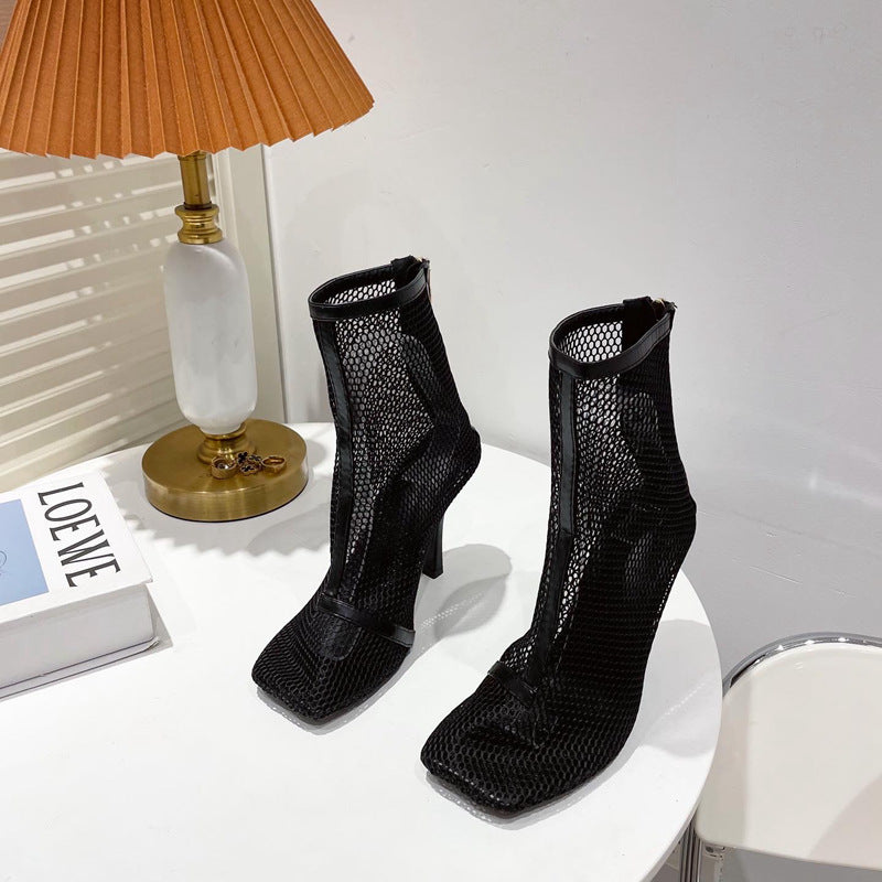 Roman Mesh-Stiletto-Schuhe mit eckiger Zehenpartie und hohen Absätzen