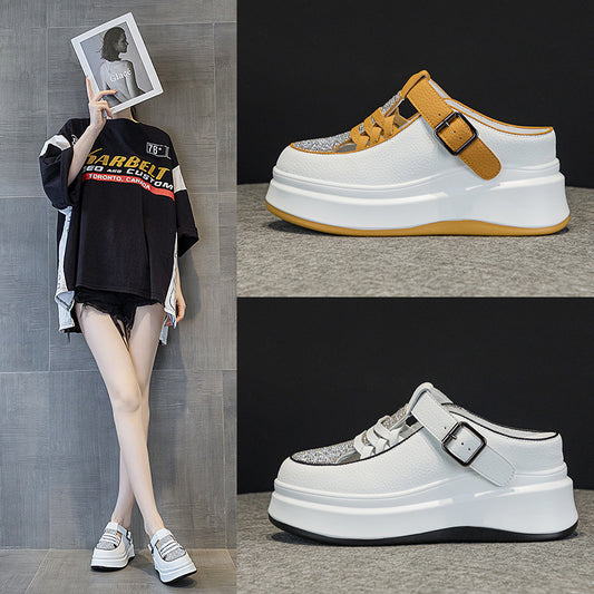 Vielseitige Plateau-Muffin-Sneaker aus echtem Leder im koreanischen Stil mit klobiger Sohle