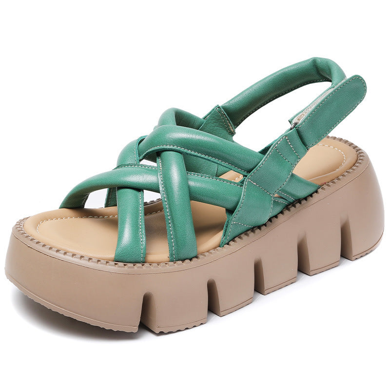 Women's Top Layer Leather Platform Sandals