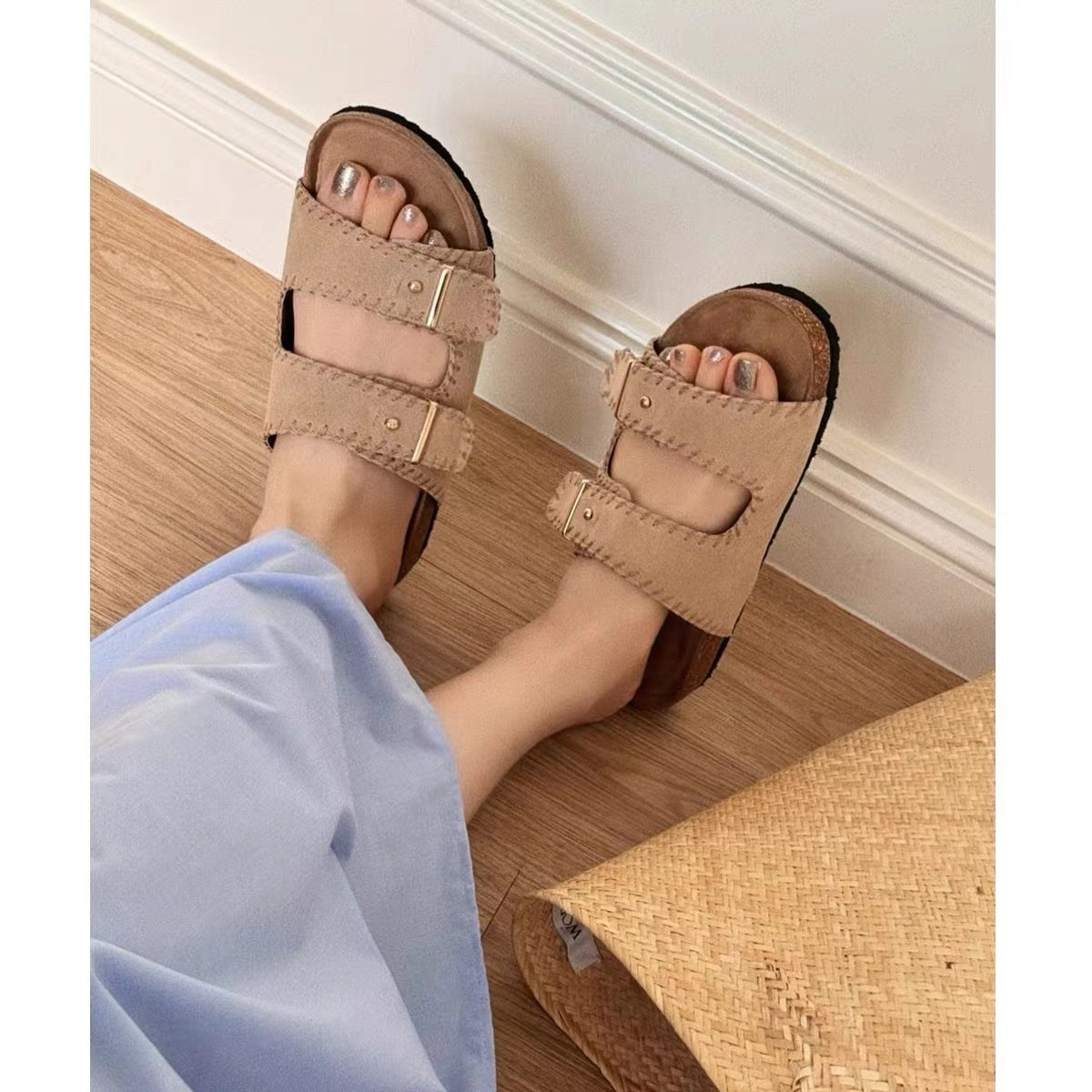 Women's Genuine Leather Flat Strap Sandals