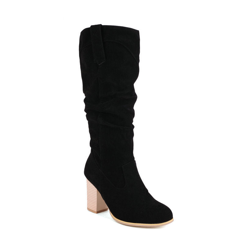 Women's Fashion Long Round Toe Thick Heel Boots